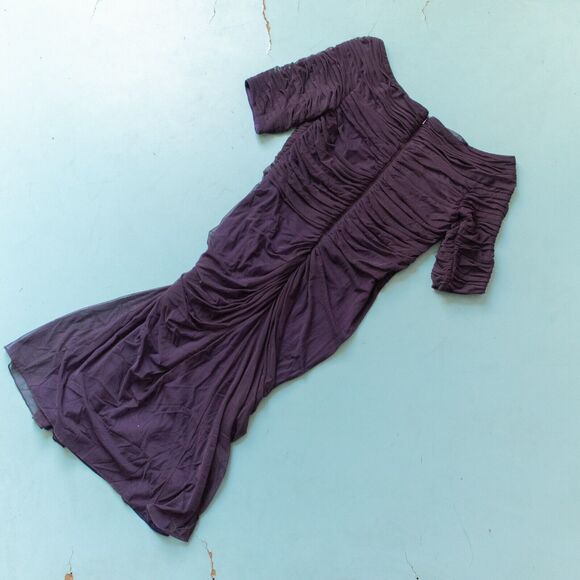 Tadashi Shoji Purple Ruched Draped Chiffon Asymmetrical Dress Size Medium Formal - Picture 9 of 9